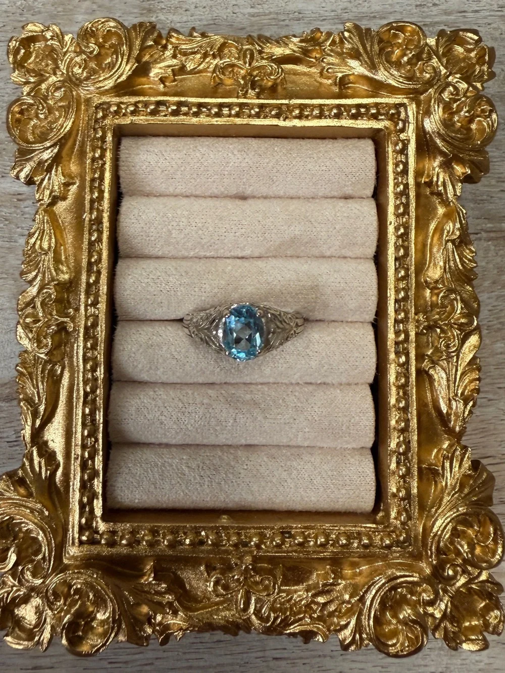 CNA Sterling Silver Oval Blue Topaz Vintage-Style Ring - Size 6